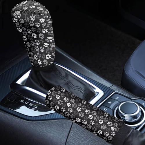 Qpednta Dog Paw Print Car Hand Brake Gear Cover Automotive Gear Shift Knob Protector Universal Fit Most Vehicle Non Slip Car Interior Accessories 2 Pack