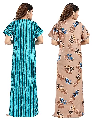Image of YKI Women's /Girls Cotton Fabric Beautiful Print Nighty /Nightgown /Nightwear /Nightdress with Pocket (Pack of 2)