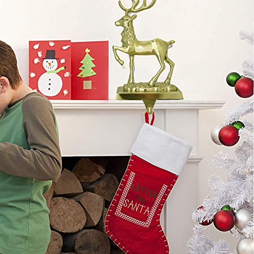 NaTursou Christmas Reindeer Stocking Hanger Metal Elk Mantel Stockings Holders for Fireplace Holiday Christmas Decorations (Gold)
