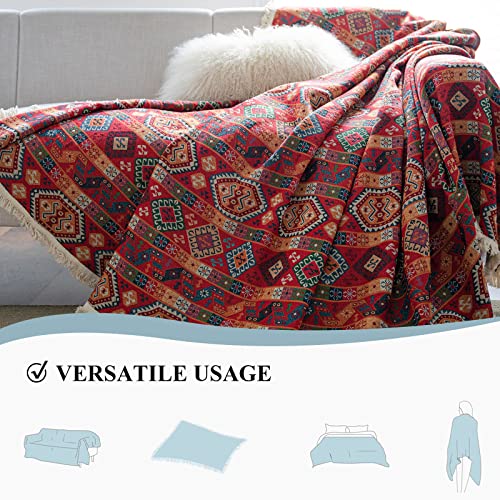Stacypik Durable Tear-Resistant Geometric Woven Sofa Cover Tassel Edge L-Shape Sectional Couch Cover Chaise Slip Cover Boho Furniture Cover For Pets Kids Children Dog Cat Hippie Style Blanket-71X134In #TOP4