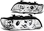 [Halogen Model] 3D Crystal U-Halo Projector Headlight Lamps with LED Turn Signal Compatible with BMW X5 00-03, Driver and Passenger Side, Chrome Housing Clear Lens