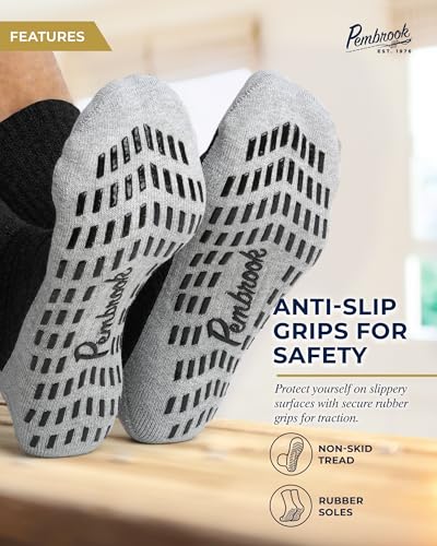 Pembrook 4 Pairs Crew Non Slip Socks - Gripper Socks for Men Women Husband Dad | Grippy Socks for Hospital Yoga Pilates Barre2