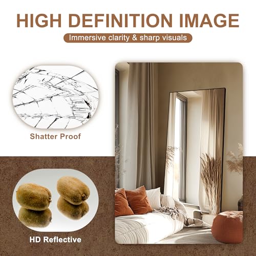 Delma Standing Full Length Mirror with Aluminium Frame for Bedroom Bathroom Living Room(with Stand,70x35-Black)