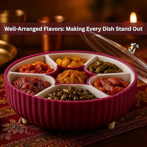 Image of KEATON Rotating Masala Dabba, 360 Easy Rotation, 7-Compartment Spice Organizer, Transparent Lids (Purple)