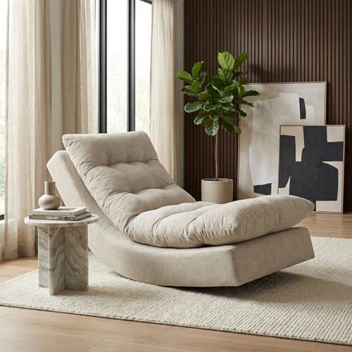 Poltrona Com Leve Balanço Bouclé Premium De Luxo Balance Para Sala Quarto Conforto Relaxante (Bege)