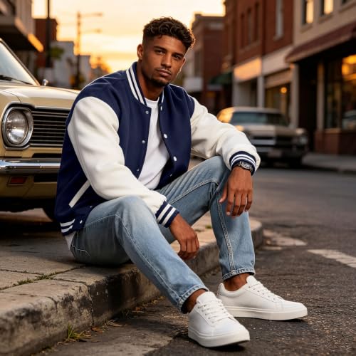 Varsity Jacket Men Fleece Button Down Baseball Oversized Cardigans - image 4