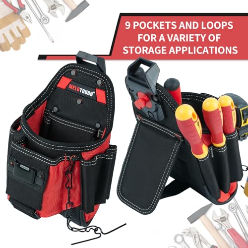 Image of MELOTOUGH Small Electrician Tool Pouch Nail Screw Work Pocuh Tool Belt Pouch with Belt Clip Attachment Tradesman Tool Bag Pouch with Hammer Loop Electrician Tool Holster