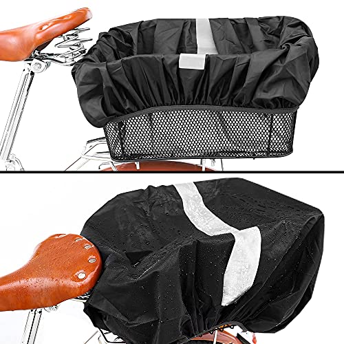 ANZOME Rear Bike Basket – Metal Wire Bicycle Cargo Rack Mount for Back Under Seat with Heavy Duty Reflective Black Waterproof Rainproof Cover