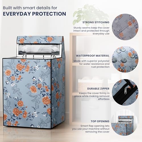 Image of Robustt Top Load Fully Automatic Washing Machine Cover for 8 Kg, 8.5 Kg, 9 Kg, 9.5 (Printed) | Waterproof & Dustproof Polyester Fabric with Zipper | Protection Cover | 63 x 63 x 93 cms