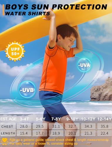 Image of Boys Rash Guard Short Sleeve UPF50+ Sun Protection Water Beach Swim Shirt | Kids Youth Surfing Pool Neon Swimwear Top Quick Dry Tagless Ultra Soft Stretchy Lightweight Moisture Wicking Cool Feel Tee