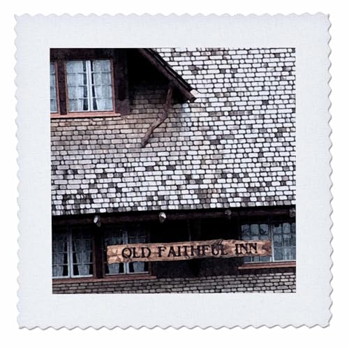 10x10 inch Quilt Square - The Old Faithful Inn Done in a Digital Watercolor in Yellowstone Old Faithful Inn