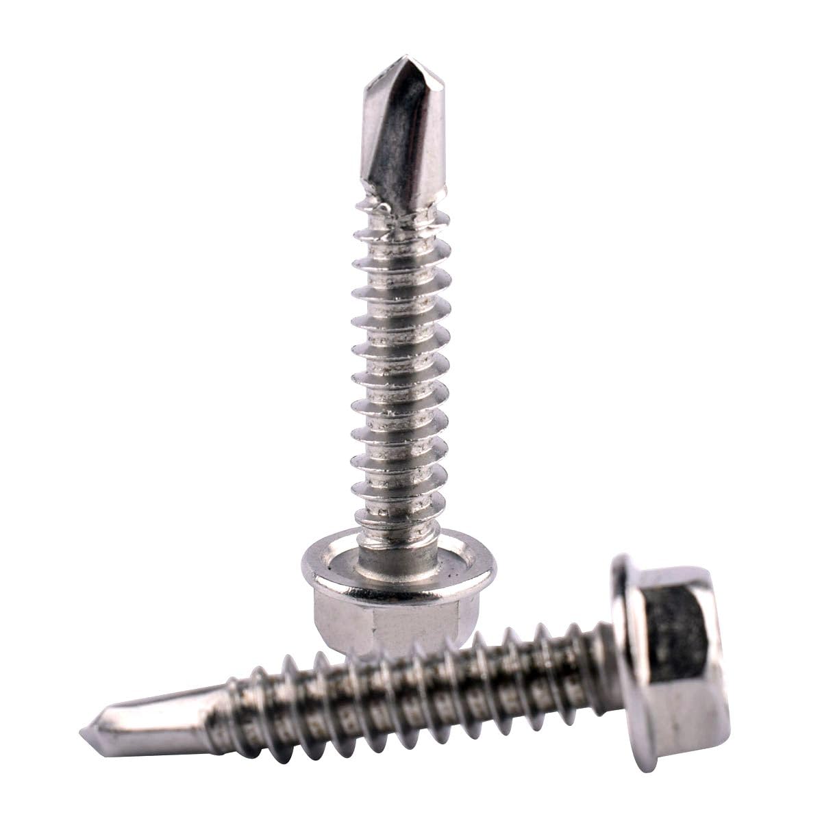 KOSJETHAS #8 x 1/2" Hex Washer Head Self Drilling Screws, 410 Stainless Steel Hex Head Self Tapping Sheet Metal Tek Screws, 50PCS