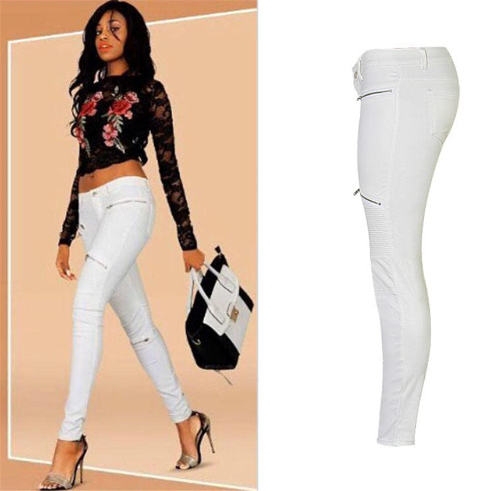Niedrige Taille PU Pants Frauen Streetwear Gefälschte Reißverschlüsse Weiße Fracht Hosen Frauen Punk Push Up Plus Größe Skinny Coated Jean Mujer-Farbe1_40.