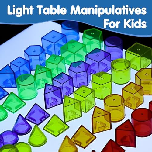 Image of 60 PCS 3D Shapes for Kids,Translucent Geometric Solids,Light Table Math Manipulatives for Teaching Geometry,Preschool & Kindergarten Classroom Homeschool STEM Learning Toy