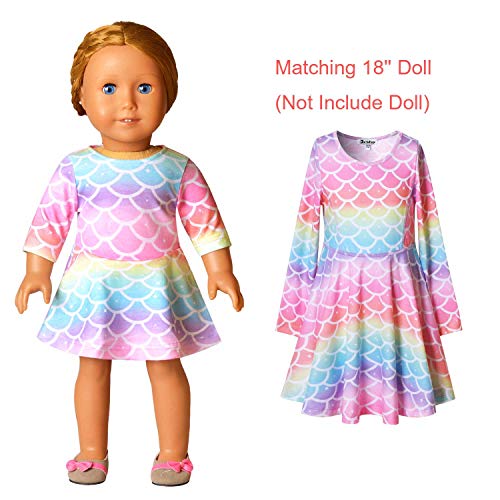 Jxstar Girls&Doll Matching Dresses Long Sleeve Unicorn Mermaid Outfits Clothes3