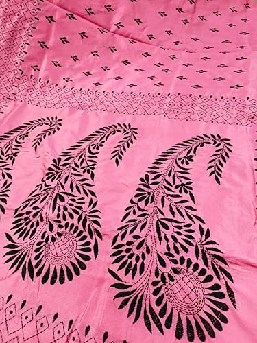 Image of SHRISTI CLOTHINGS Women's Hand Embroidered Cotton Silk Kantha Stitch Saree with Blouse Piece (SB430324 PINKD1)