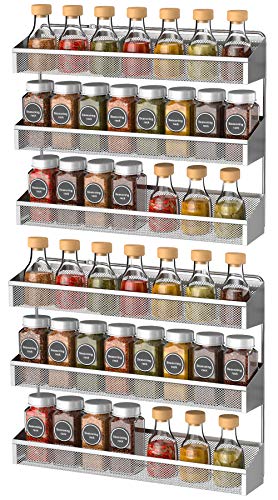 Bextsrack 3-Tier Spice Rack Organizer 2 Pack Counter-top or Wall Mount Spice Rack Shelf Jars Storage Organizer for Kitchen Cabinet Pantry Door Silver