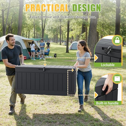 Image of Greesum Outdoor Storage Box 82 Gallon Storage Bin with Lid for Patio Furniture, Garden Tools, Pool Supplies, Waterproof and UV Resistant, Lockable, Gray