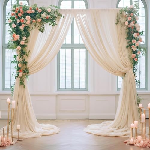 Image of White Net Backdrop Curtain Set for Decoration, 2 Pieces, 8 x 5 feet, for Wedding, Birthday, Anniversary, Engagement (Cream)