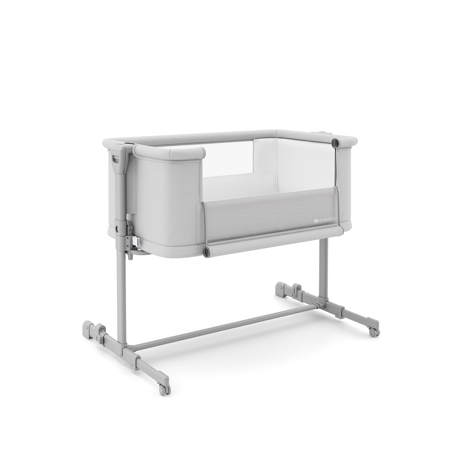 Kinderkraft NESTEE GROW 2 lettino da affiancare 3 in 1, lettino per neonato e letto per bambino, 5 livelli di altezza, materasso incluso, ruote con blocco, pieghevole, Grigio Chiaro