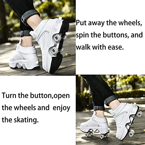 Image of 2-in-1 Roller Skates & Sneakers Unisex Retractable Wheels Outdoor Fun & Fitness Kick Roller Shoes