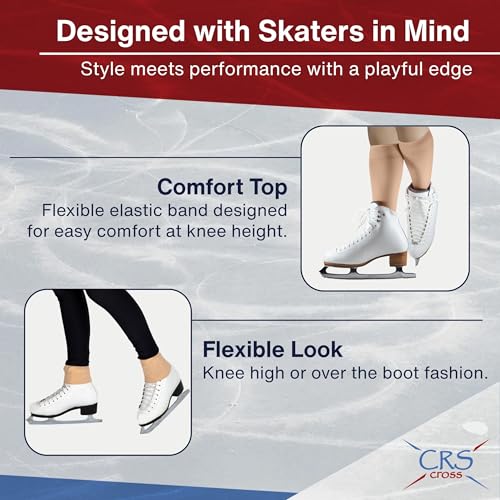 CRS Cross Figure Skating Socks. 2 Pair Knee High Tights. Premium Footed Ice Skate Dance Socks in a Variety of Colors.3