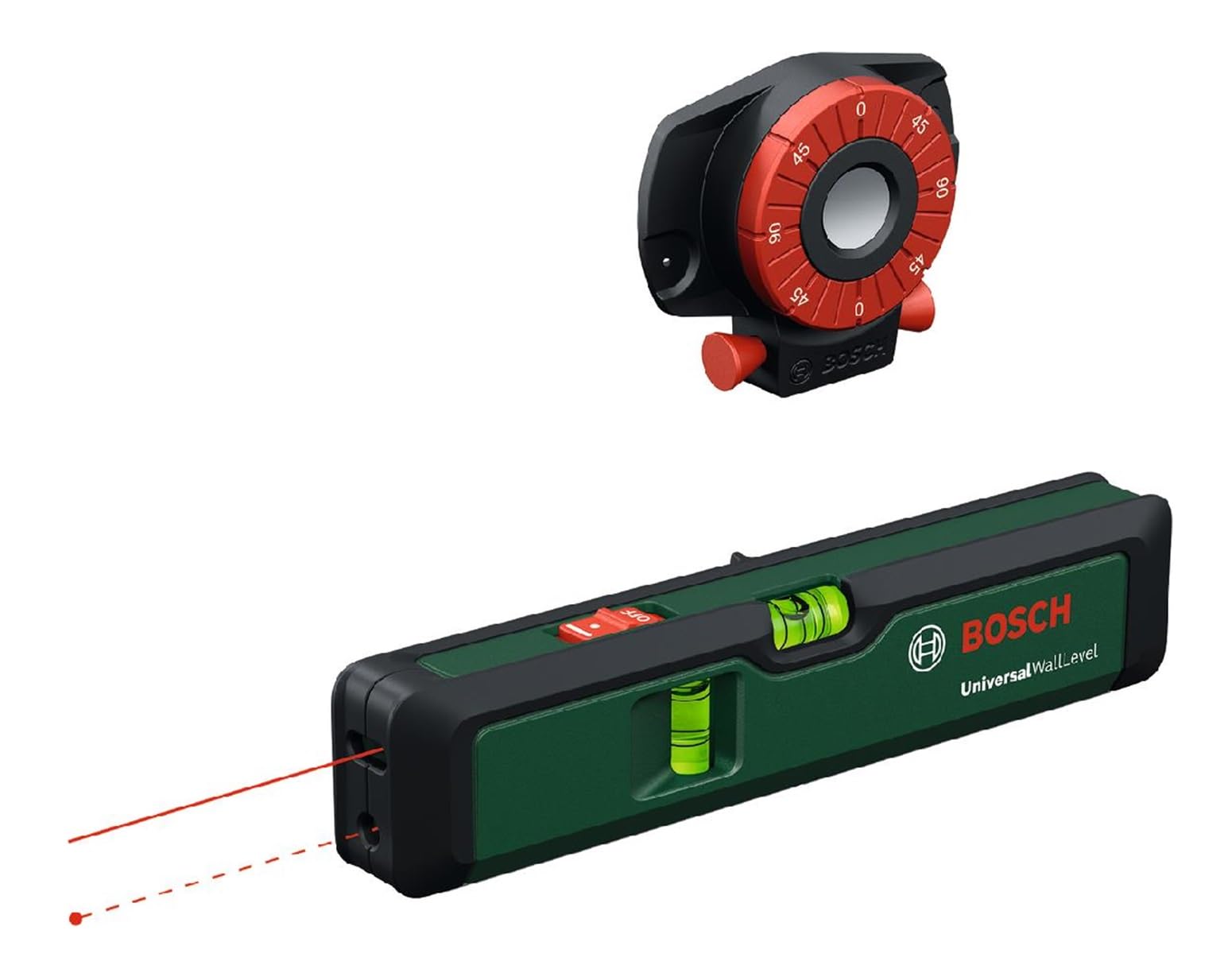 Bosch Laser-Wasserwaage UniversalWallLevel (3-in-1-Werkzeug: Wasserwaage, Linienlaser zum einfachen Ausrichten an Wänden bis 5 m, Laserpunkt zum Übertragen von Höhen bis 20 m, in E-Commerce-Karton)