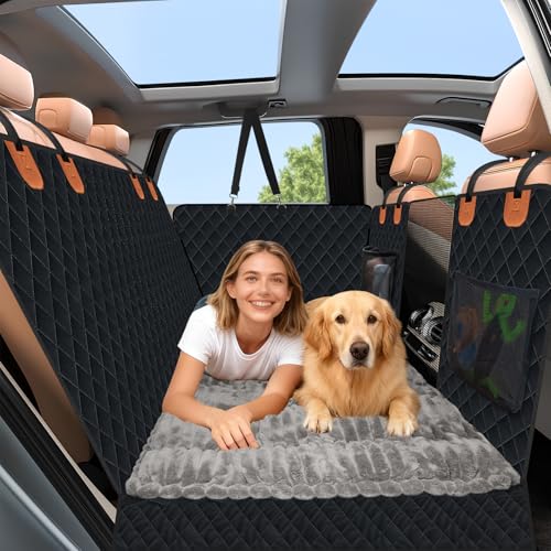 Dog Car Seat Cover Set for Back Seat, Back Seat Cover + Pet Bed Mat Perfect with Mesh Window, Hammock 600D Heavy Duty Scratch Proof Nonslip Durable Soft Back Seat Covers for Cars Trucks and SUVs