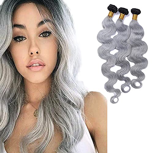Freiuoke Ombre 1b/Grey Human Hair Bundles 8A Ombre Hair Bundles Silver Grey Bundles Body Wave 3 Bundles Hair Weave Brazilian Hair Bundles 18 20 22 inch