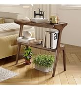 LITTLE TREE Solid Wood Narrow End Table 2-Tier Side Table with Storage Shelf for Living Room Couc...