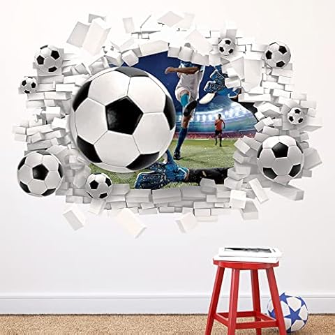 HPUINB Large 3D Football Wall Sticker,Football Wall Sticker for Bedroom for boys,Football Player Wall Decal for Nursery,Sport Soccer Wall Art for Kids Room Playroom Decor Teenagers Bedroom Accessories Cover