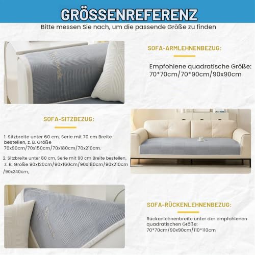 LINGKY Sofa Überzug Dicke Plüsch Sofabezug, Grau, 90x160cm – Ansicht 4