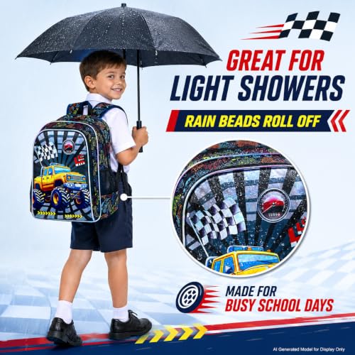 Image of HPJGD 3PCS Boys Truck Backpack Set, Water Resistant Kids Bookbag with Lunch Box, Cool School Bag for Preschool Toddler - Yellow Truck
