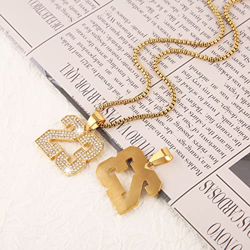 AsAlways 18K Gold Plated Cubic Zirconia Number 23 Basketball Pendant Necklace Men Women Stainless Steel Box Link Chain 22+2 Inch4