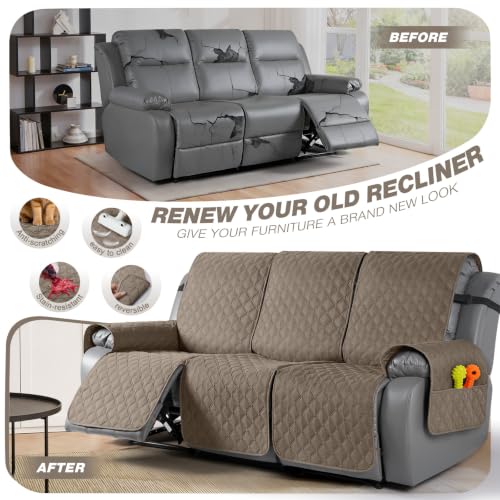 Image of TAOCOCO 100% Waterproof Recliner Sofa Covers Reversible, Taupe