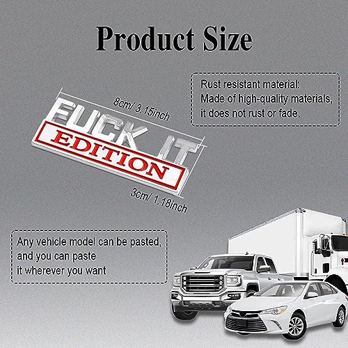 Image of Fuck IT Edition Emblem, Car Exterior Emblems Badge 3D Sticker Decal, Fuck-IT Edition Emblem 3D Fender Badge Decal, 3D Fender Badge Decal Car Truck Replacement, Fit for All Cars (Sliver Red 1)