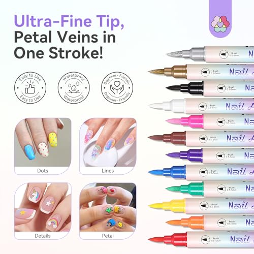 Image of SAVILAND 12 Colors Nail Polish Pens Set: 20s Quick-Drying Dual-Tip Acrylic Paint Nail Art Pens Fine Tip for Painting Nails, Drawing Dots, Lines & Designs, Home DIY Nails Art Supplies