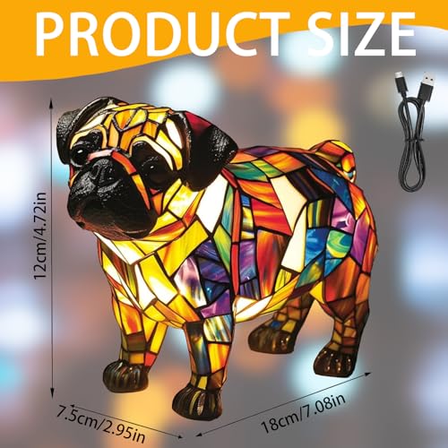LUKIUP Nachtlicht aus der Hunde-Serie, Shar-Pei Nachtlicht - Energiesparende Premium Harzlampe mit Buntglas-Effekt Schalterkabel Retro Dekolampe für Schlafzimmer Geschenk für Hundeliebhaber(A)