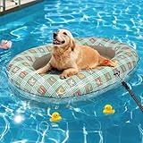 zaichare Inflatable Dog Float for Large Dogs, Up to 180 Lbs, Foldable & Puncture-Resistant Doggy Float for Pool, Portable Dog Float Bed Pet Swimming Accessory, Pet-Friendly Outdoor Fun, Brown