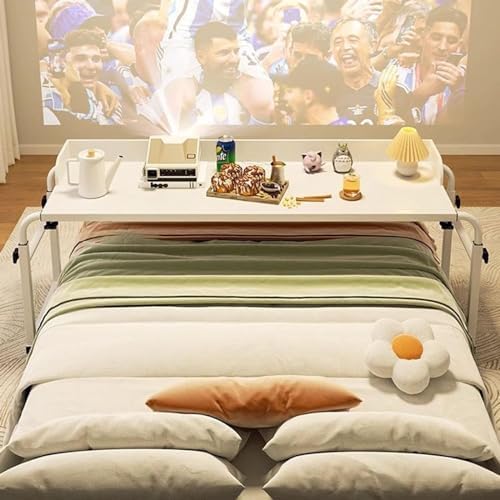 Foldable Table Tray Bedside Laptop Table，Adjustable Height and Width Overbed Table with Wheels Portable Lazy Computer Desk for Bed or Sofa