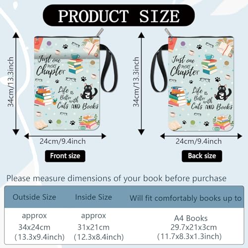 CRASPIRE Cat Book Covers Words Book Protector Books Vintage Book Sleeve for Paperbacks Washable Fabric Cloth Book Cover with Zipper and Extra Sleeve Pocket for Book Lovers Classmate Gifts - Image 2
