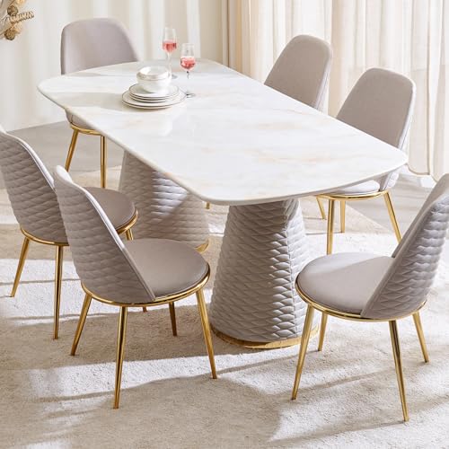 Image of Home Centre | Vegas Faux Marble Top 6-Seater Dining Table | Dining Set for Home | Engineered Wood | White | 1 Year Warranty