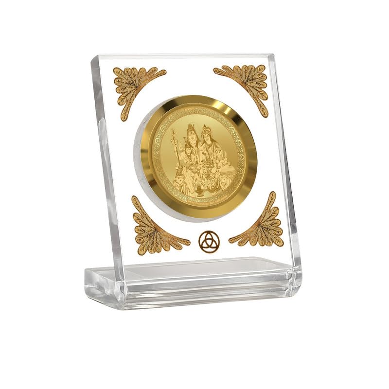 Image of DIVINITI 24K Gold Plated Lord Shiv Parivar Acrylic Frame for Car Dashboard, Home Temple & Office Table | Premium Spiritual Gift, Blessings for Protection & Positivity, 8x7 cm Decorative Showpiece