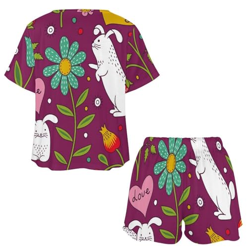 Ensemble pyjama femme manches courtes sleepwear été Lapin Fleurs - 5