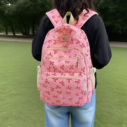 3 PCS Bow Backpack for Women,Portable Large Capacity Computer Bag,Comfortable Nylon Girls Shoulder Bag for Everyday Use3