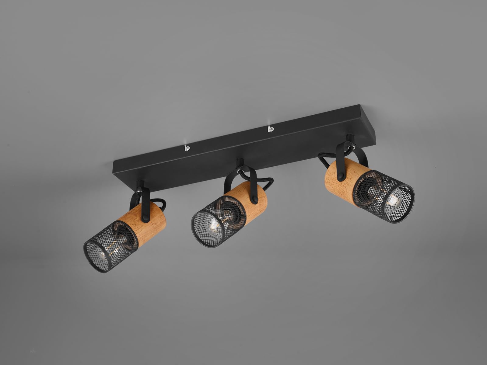 Trio Leuchten Tosh 804300332 - Foco (metal, madera, 3 bombillas E14), color negro mate