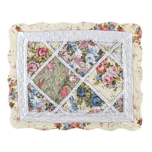 Collections Etc Diamond Patchwork Enchanted Garden Sham - Fits Standard Size Pillow 26 x 20 - Machine Washable - Polyester