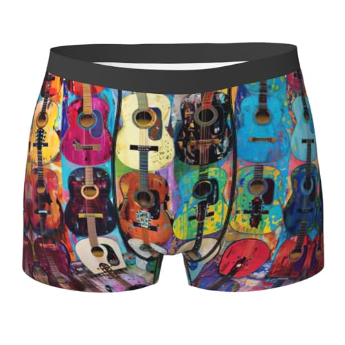 Color Acoustic Guitars print Men's Underwear Covered Waistband Boxer Briefs Underwear Boxer Briefs, Everyday Active