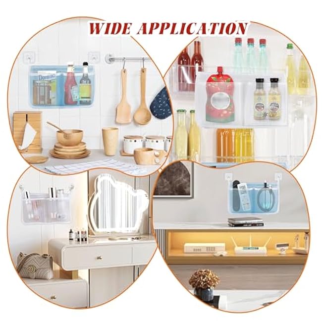 4 Pack Refrigerator Door Organizer Fridge Hanging Mesh Bag Classification Mesh Pocket Organization Accessories Containers for Small Objects Storage Home Kitchen (White+Blue)