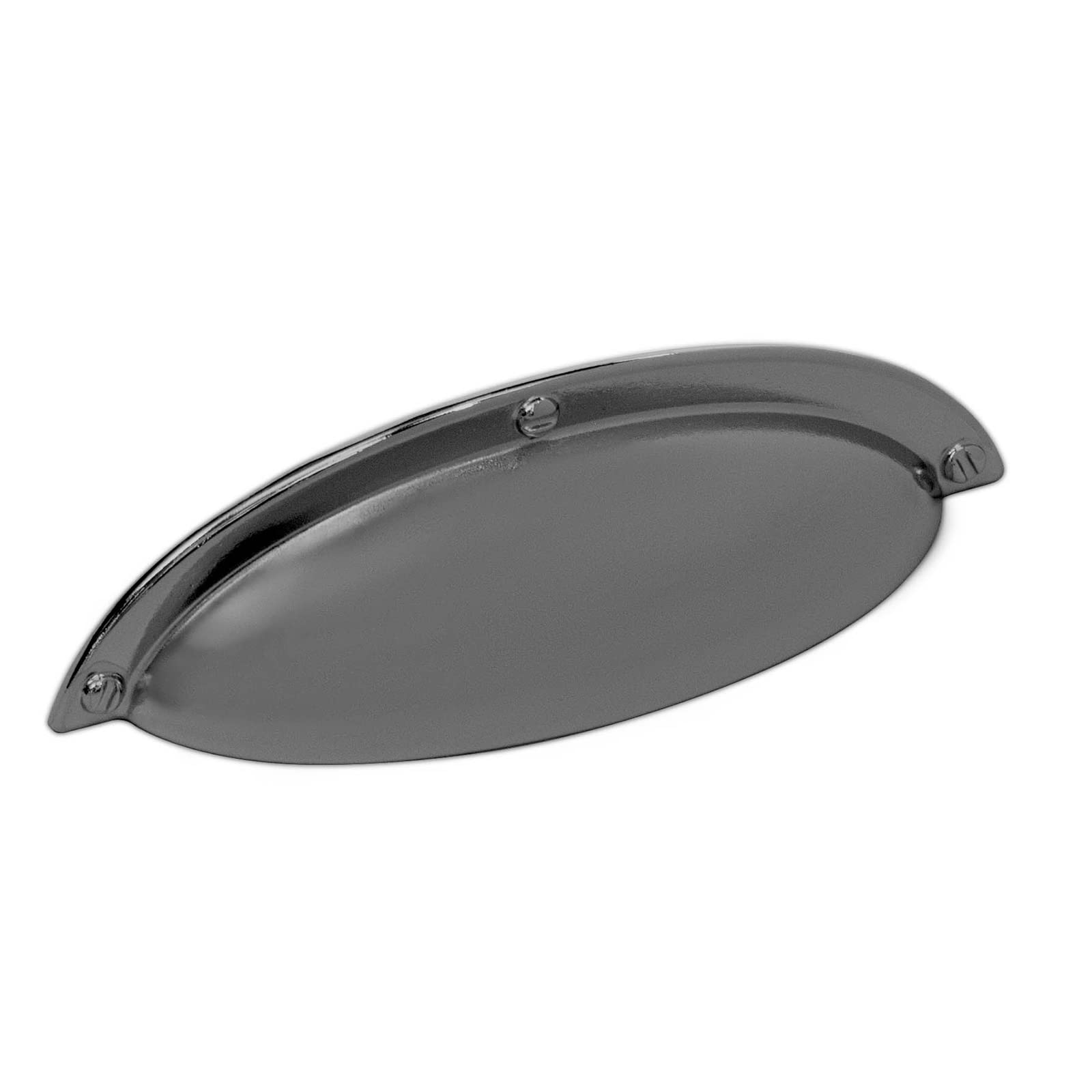 Decoranddecor Polished Nickel Black Manna Cup Shell Half Moon Handles Pull Handle For Cupboard Cabinet Drawer (64Mm Hole Center - 93,50 Overall Length, )